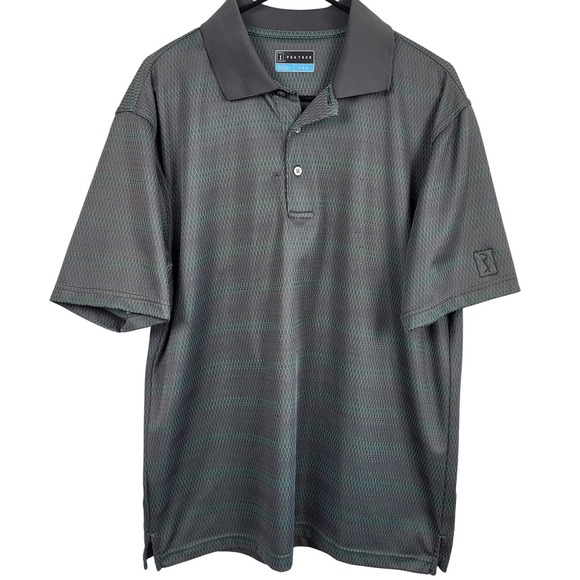 PGA Tour Other - PGA Tour Golf Polo Shirt Mens Large Gray Green Pattern Performance Short Sleeve